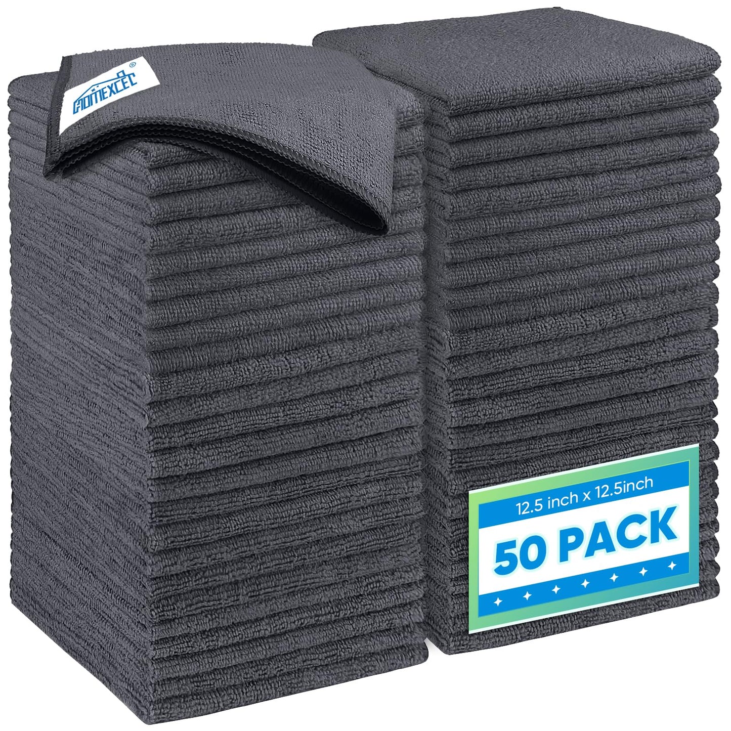 HOMEXCEL Microfiber Cleaning Cloth 12 Pack, 12.5 x 12.5 inch Microfiber Towels for Cars, Ultra Absorbent Washing Cloth, Lint Free Streak Free Cleaning Rags for Car, Kitchen, and Window (Grey)