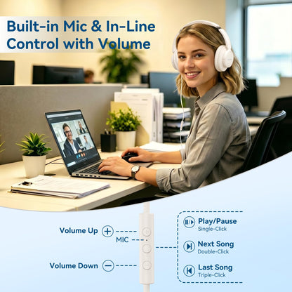 Wired Headphones with Mic, 3.5mm Headphones Volume Control for School Blue