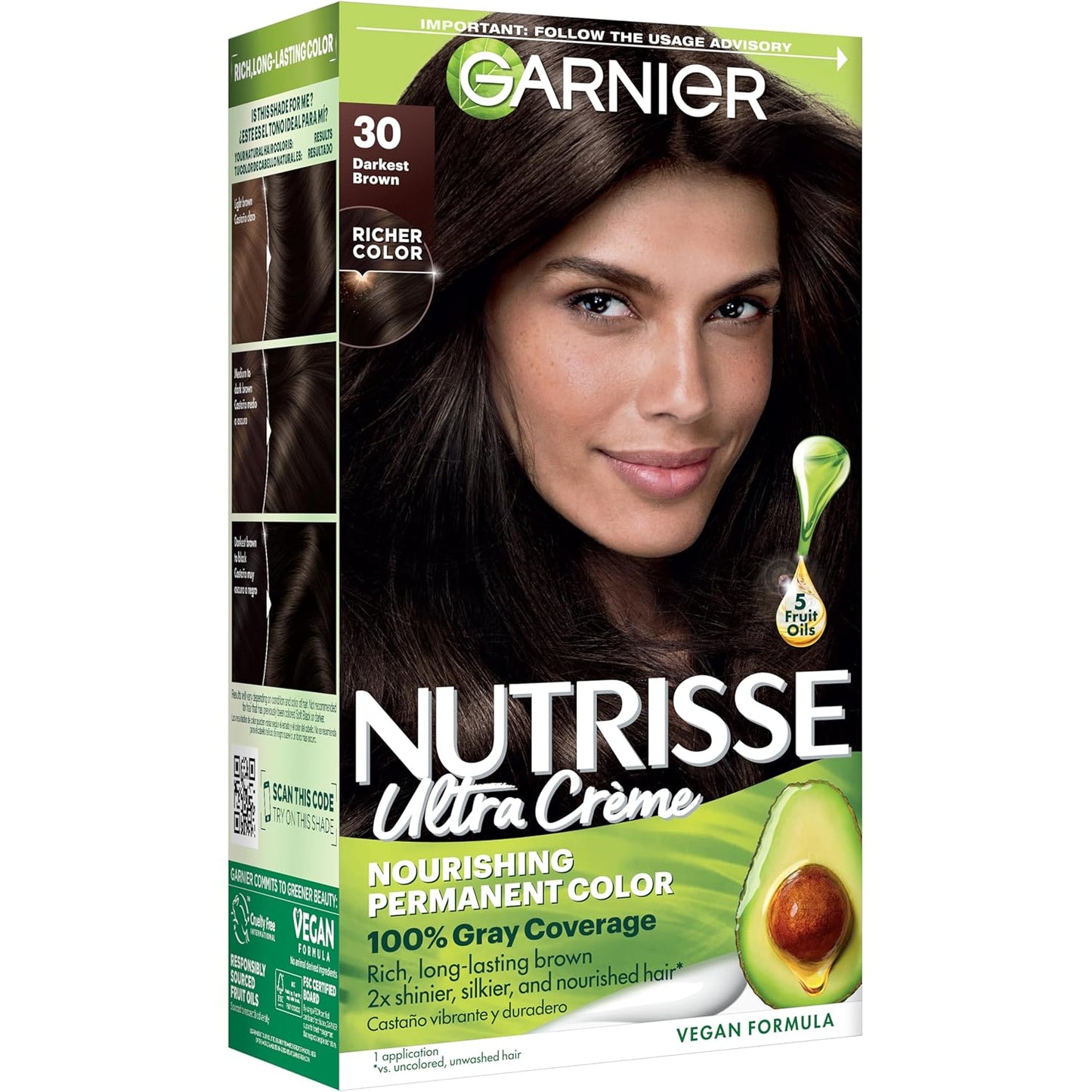 Garnier Nutrisse Ultra Crème Hair Color, Permanent Hair Dye with 100% Gray Coverage, Vegan & Cruelty-Free, 33 Darkest Golden Brown (Caramel Fudge), 1 Count