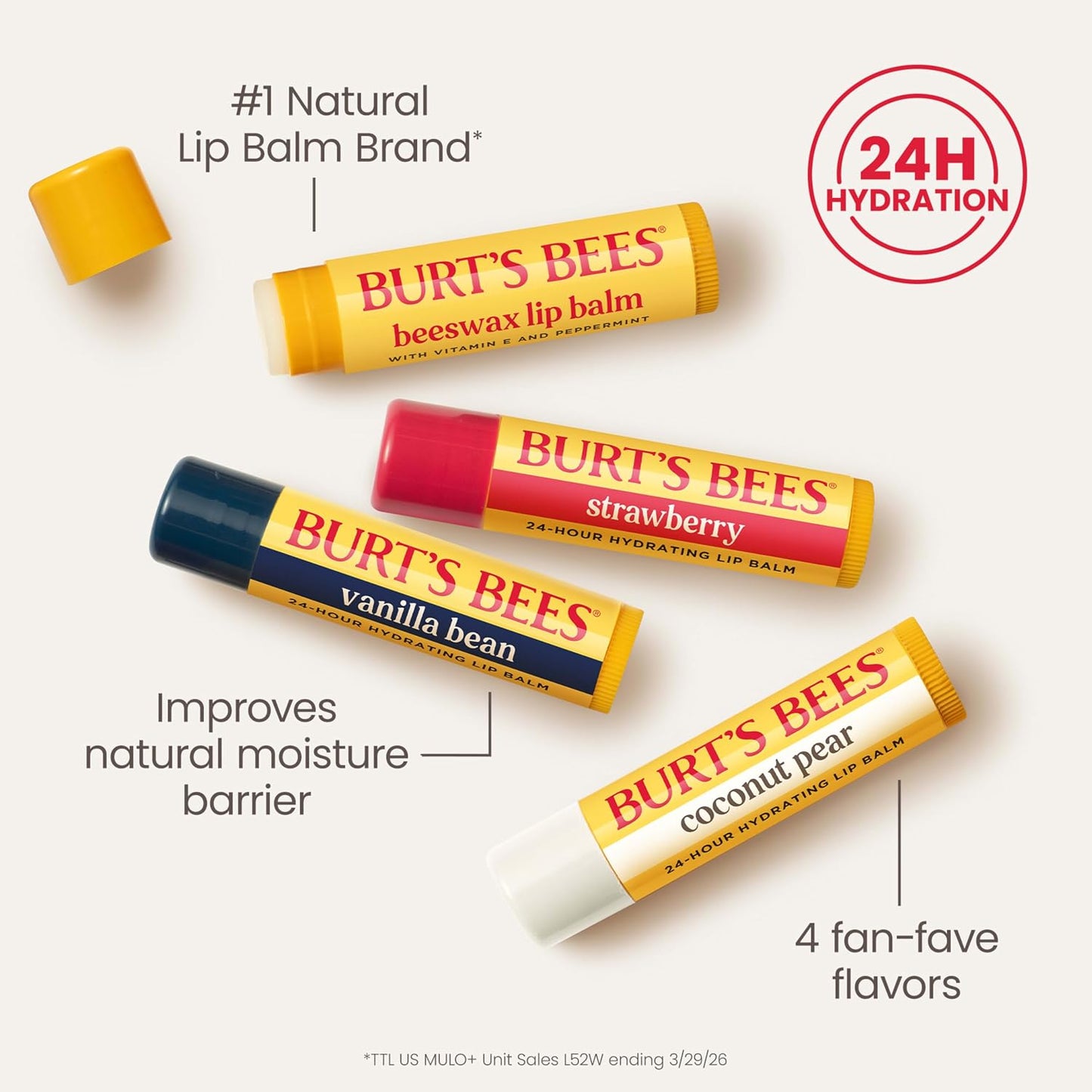 Burt's Bees Lip Balm, Pomegranate, 0.15 oz., 4 Tubes