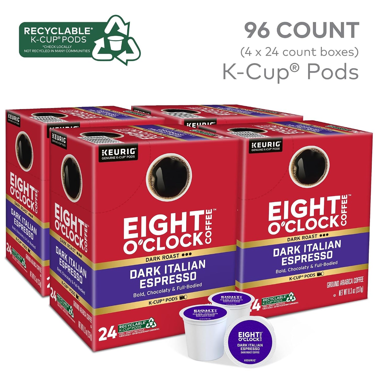 Eight O'Clock Coffee Hazelnut, Single-Serve Keurig K-Cup Pods, Flavored Medium Roast Coffee Pods, 96 Count