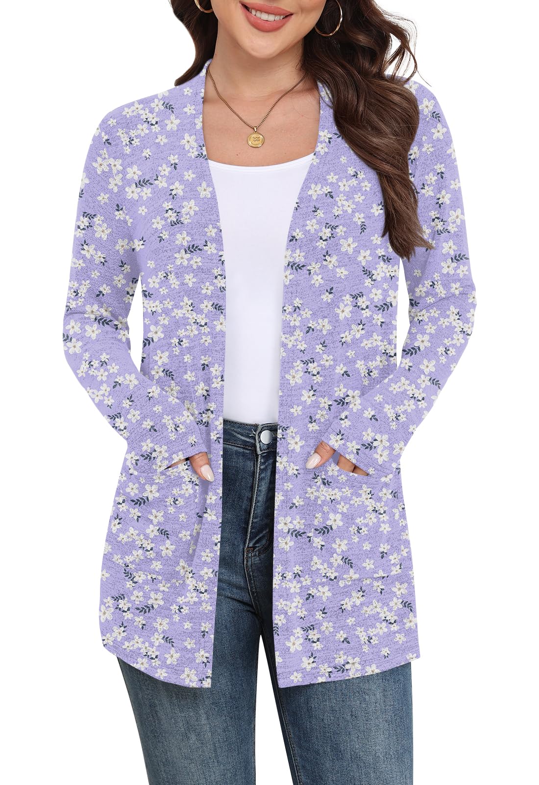 Yincro Women Lightweight Cardigan Long Sleeve Open Front with Pockets S-3XL