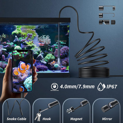 Kinpthy Endoscope Camera with Light,1920P HD Borescope Tools with 8 Adjustable LED Lights, Endoscope with Semi-Rigid Snake Camera, Inspection Borescope for iOS and Android-16.4ft Single Lens