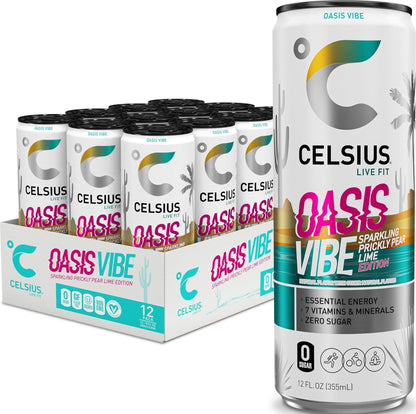 CELSIUS Sparkling Tropical Vibe, Functional Essential Energy Drink 12 Fl Oz (Pack of 12)