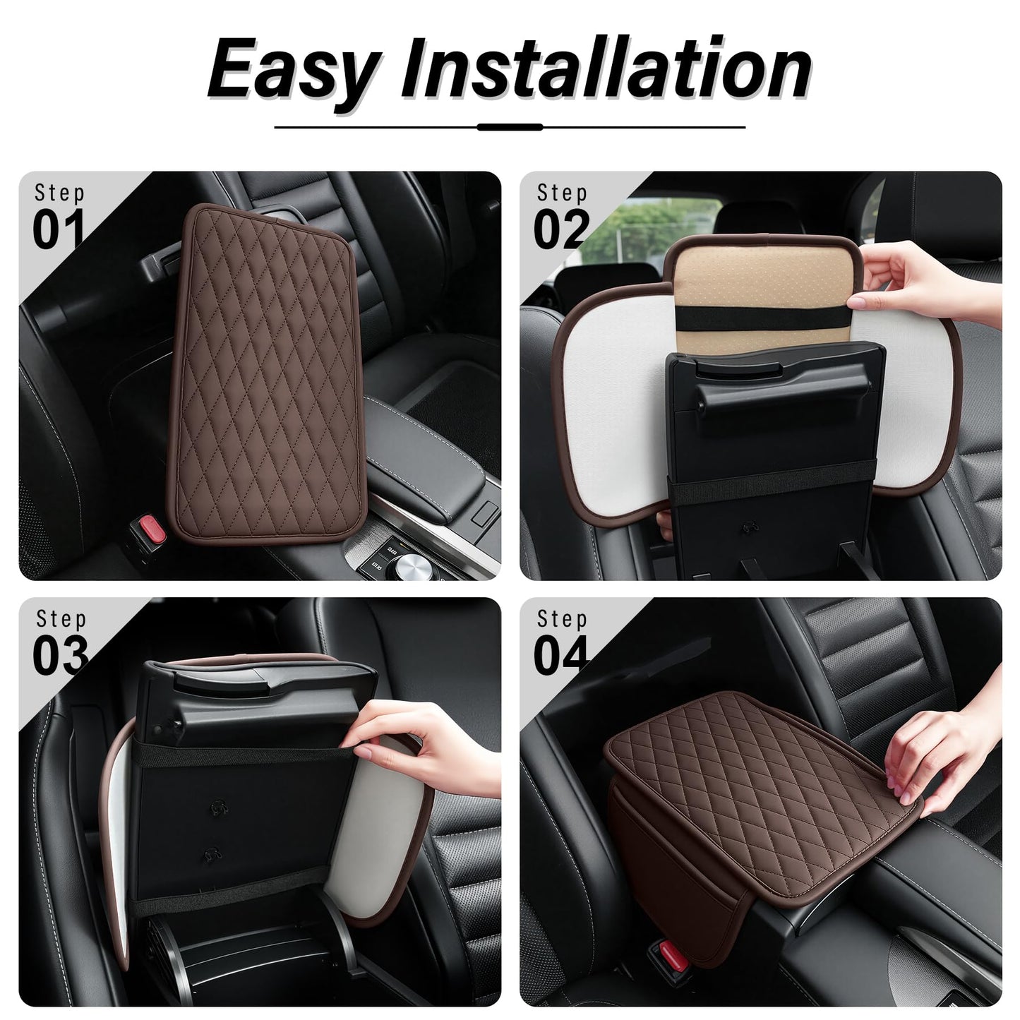 Amiss Car Center Console Cover, Upgraded Leather Car Armrest Cushion with 2 Storage Pockets, Universal Waterproof Cushion Pad, Non-Slip Car Interior Accessories, Fits Most Sedans SUVs Trucks (Black)