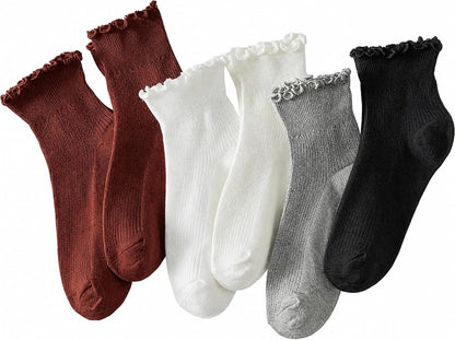 Hstyle 6 Pairs of Ruffle Socks Women, Cute Ruffle Ankle Socks