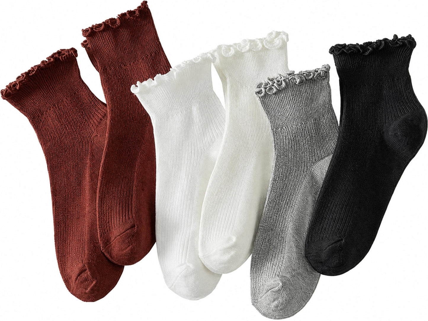 Hstyle 6 Pairs of Ruffle Socks Women, Cute Ruffle Ankle Socks