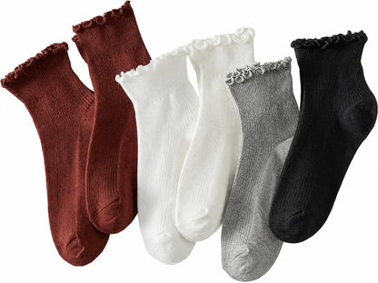 Hstyle 6 Pairs of Ruffle Socks Women, Cute Ruffle Ankle Socks