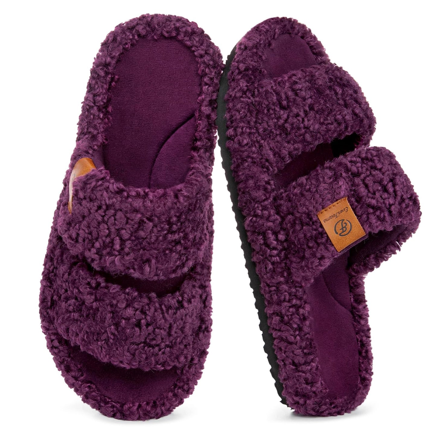 EverFoams Womens Fuzzy Open-toe Slippers Memory Foam Indoor House Shoes