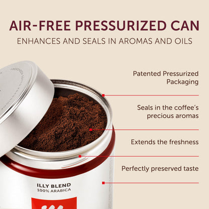 illy Intenso Ground Espresso Coffee, Bold Roast, Intense, Robust and Full Flavored With Notes of Deep Cocoa, 100% Arabica Coffee, No Preservatives, 8.8 Ounce Can (Pack of 1)
