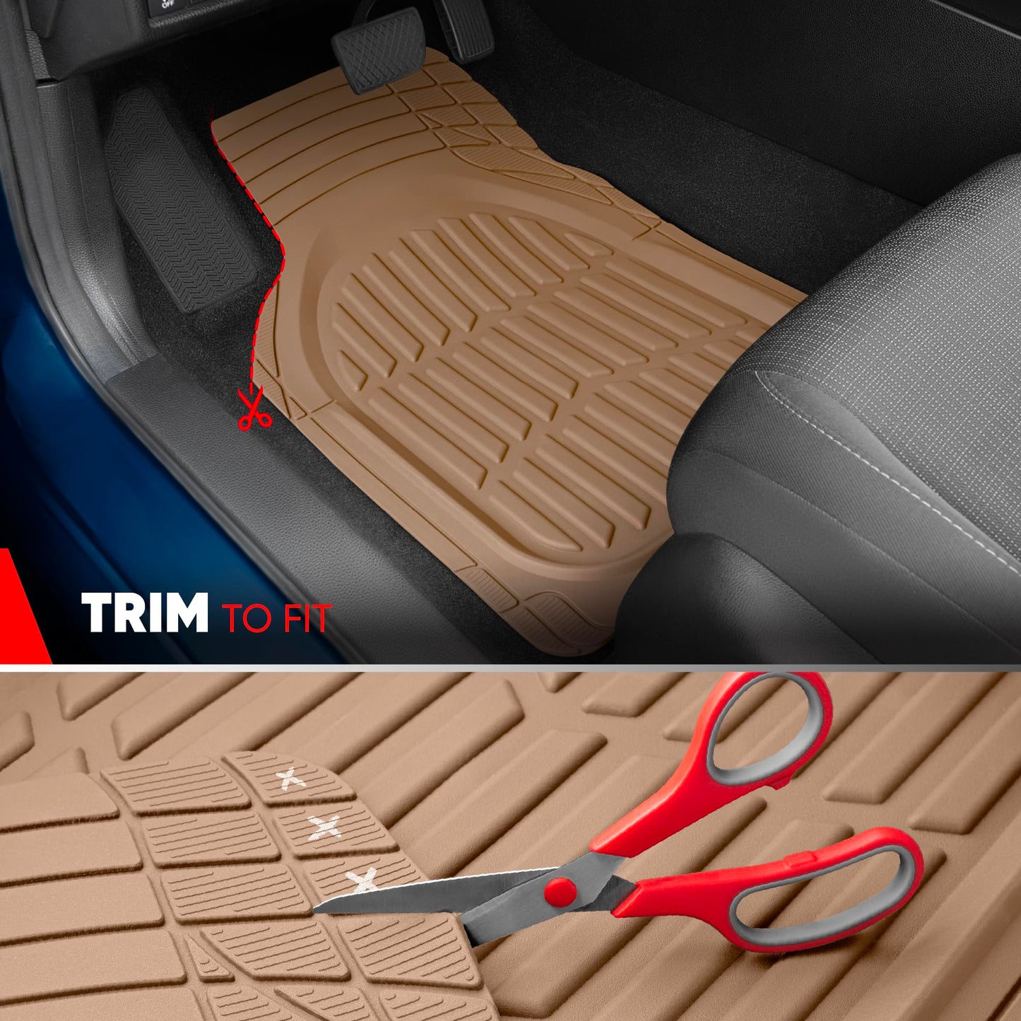 Motor Trend -2 Piece Front Car Floor Mats- Black FlexTough Contour Liners-Deep Dish Heavy Duty Rubber Floor Mats for Car SUV Truck & Van-All Weather Protection, Universal Trim to Fit