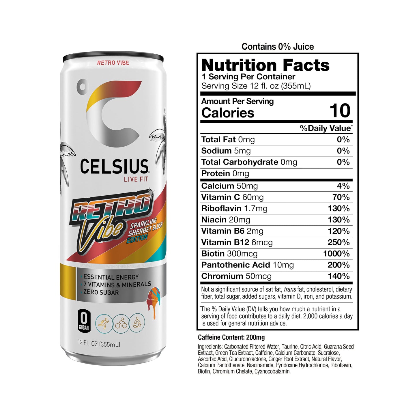 CELSIUS Sparkling Tropical Vibe, Functional Essential Energy Drink 12 Fl Oz (Pack of 12)