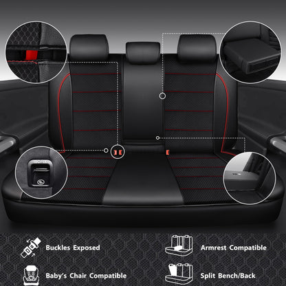 CAR PASS Universal FIT Piping Leather Car Seat Cover, for suvs,Van,Trucks,Airbag Compatible,Inside Zipper Design and Reserved Opening Holes (Full Set, Black and Red)