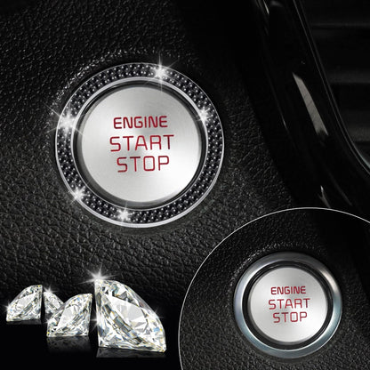 LivTee 2 PCS Crystal Double Rhinestone Car Engine Start Stop Decoration Ring, Bling Car Interior Accessories for Women, Push to Start Button Cover Sticker, Automotive Decals, Light Green