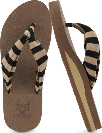 KuaiLu Flip Flops for Women with Arch Support Summer Beach Thong Sandals