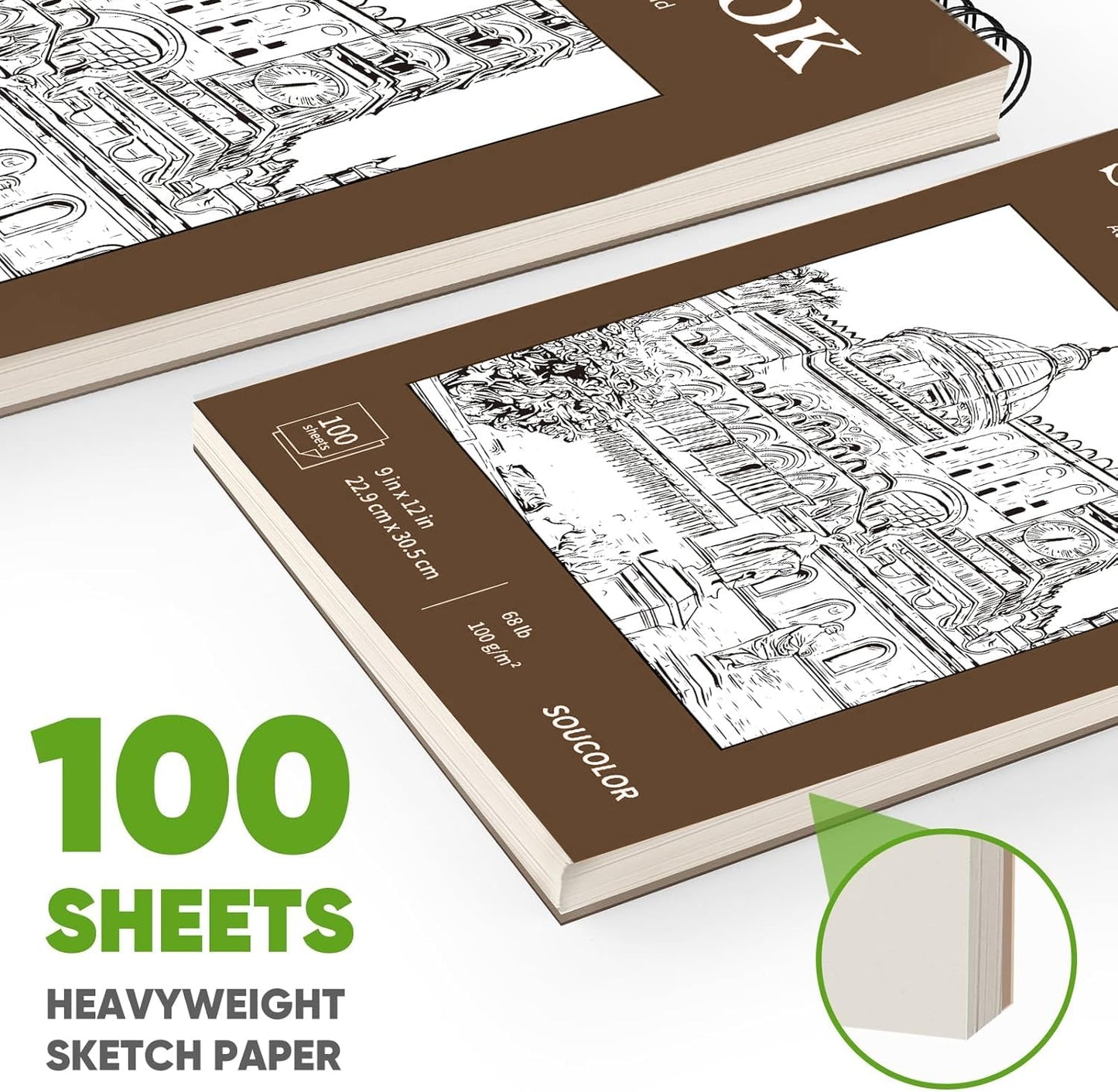 Soucolor Sketch Book 9" x 12", 100 Sheets Kids Art Sketchbook Drawing Pad