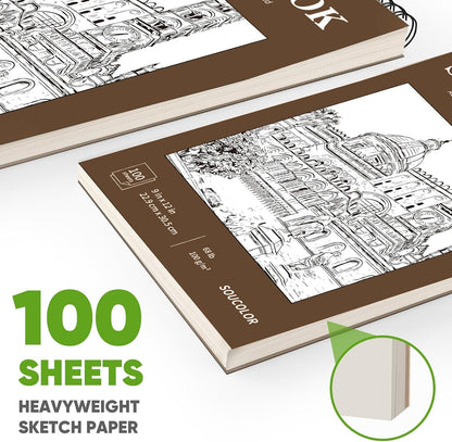 Soucolor Sketch Book 9" x 12", 100 Sheets Kids Art Sketchbook Drawing Pad