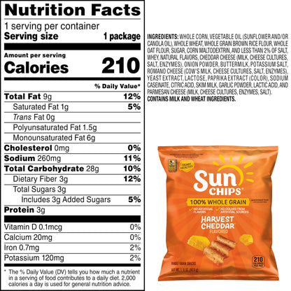 SunChips 100% Whole Grain Chips, Variety Pack, 1 oz Bags, Pack of 40, No Artificial Flavors, Colors