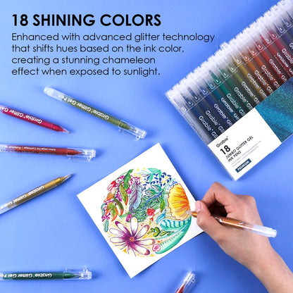 Grabie 18 Color Glitter Gel Pens, Retractable Sparkle Art Pens