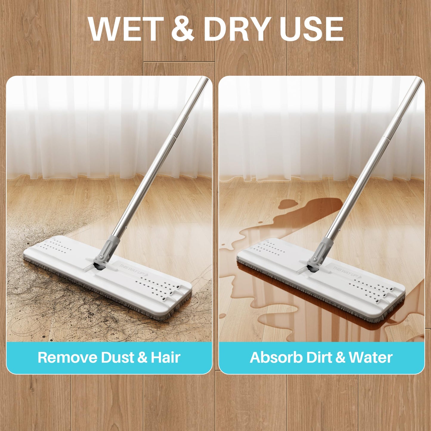 JOYMOOP Wall Mop and Bucket Set, Hands-Free Flat Floor Mop with 3 Washable Microfiber Pads, Wet and Dry Use, Ideal for Home and Commercial Floor Cleaning