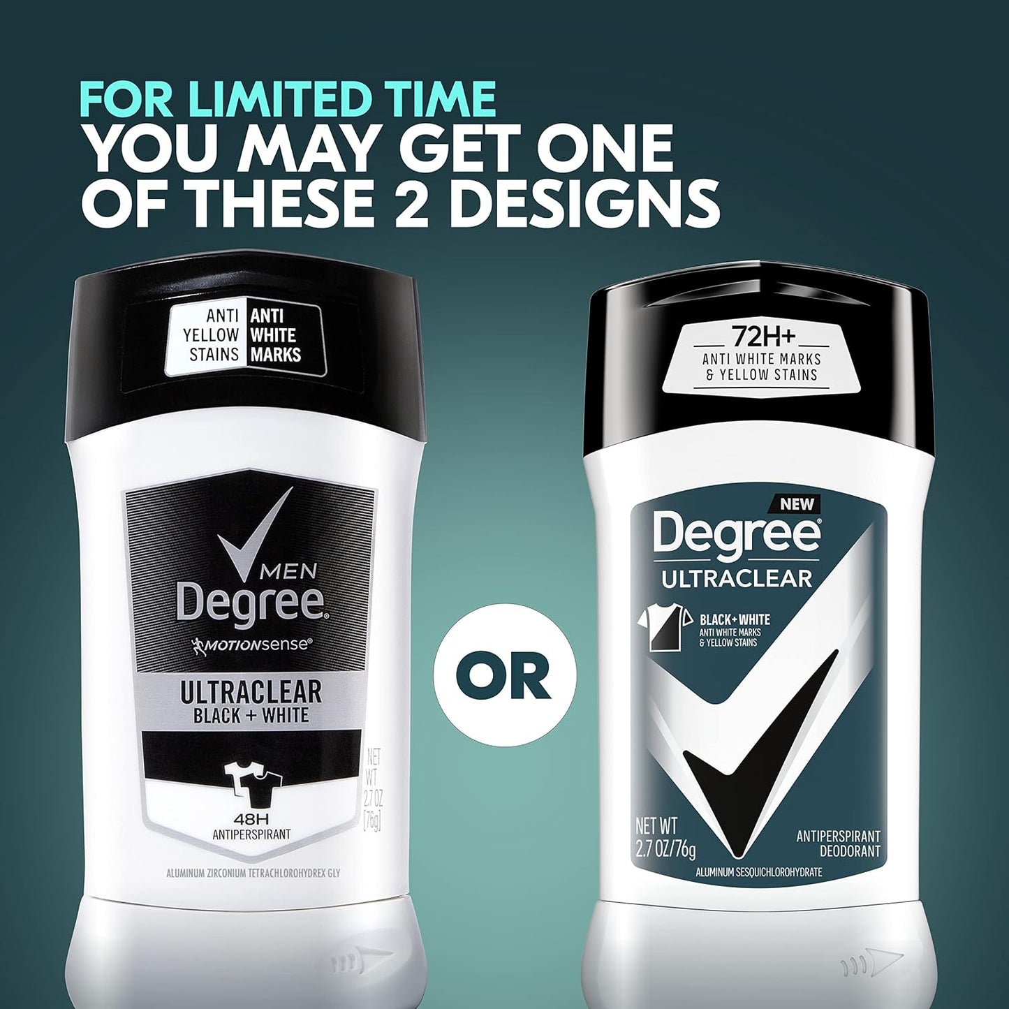 Degree Men UltraClear Antiperspirant Black+White Sweat & 2 Count 2.7 oz