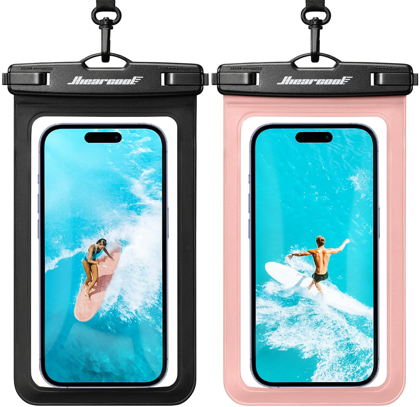 Hiearcool Waterproof Phone Pouch, Waterproof Phone Case, Black&Green 2-Pack