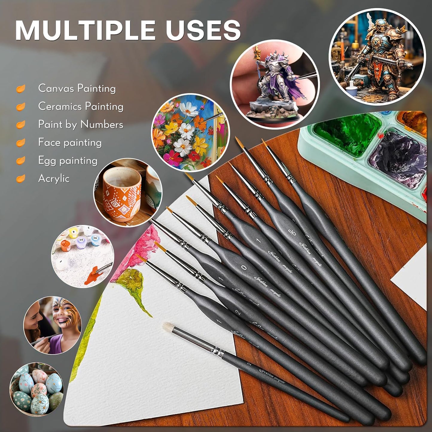Golden Maple Detail Paint Brushes Set 10pcs