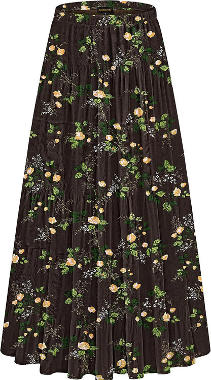 NASHALYLY Women's Chiffon Elastic High Waist Pleated A-Line Maxi Skirts