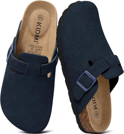KIDMI Genuine Suede Clogs for Women Men Cork Footbed Mules Potato Shoes