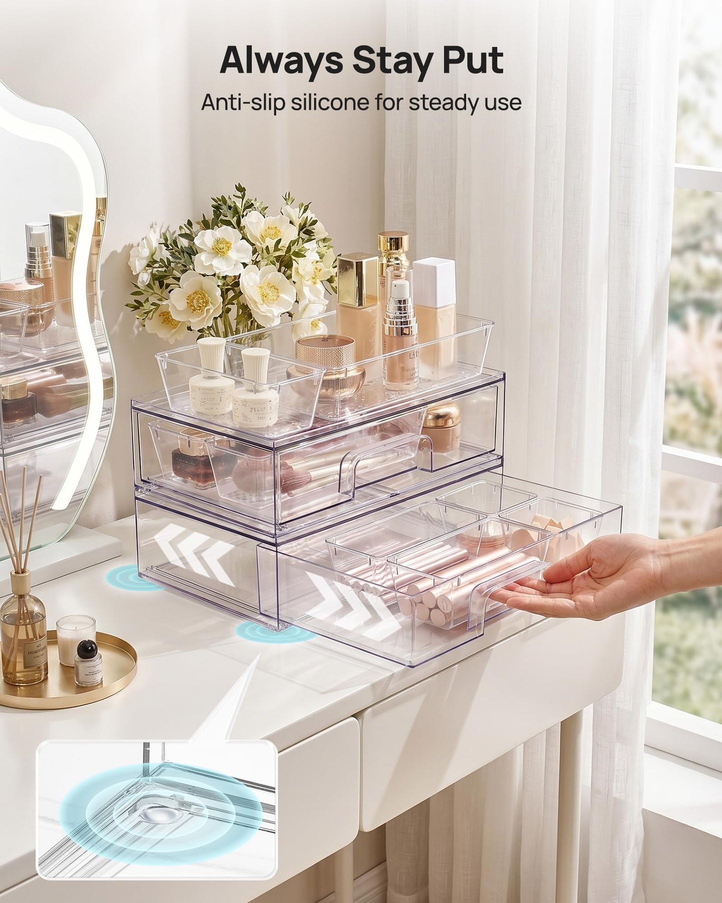 Vtopmart 2 Pack Small Clear Stackable Storage Drawers for Desk, Countertop