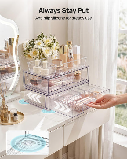 Vtopmart 2 Pack Small Clear Stackable Storage Drawers for Desk, Countertop