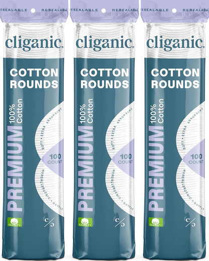 Cliganic Extra Large Face Pads (100 Count) - Soft, Extra Absorbent, Ultra Durable, Hypoallergenic, For Makeup, Nail Polish & Daily Buildup Removal, Toner & Cleanser Application, Dual Sided & Lint-Free