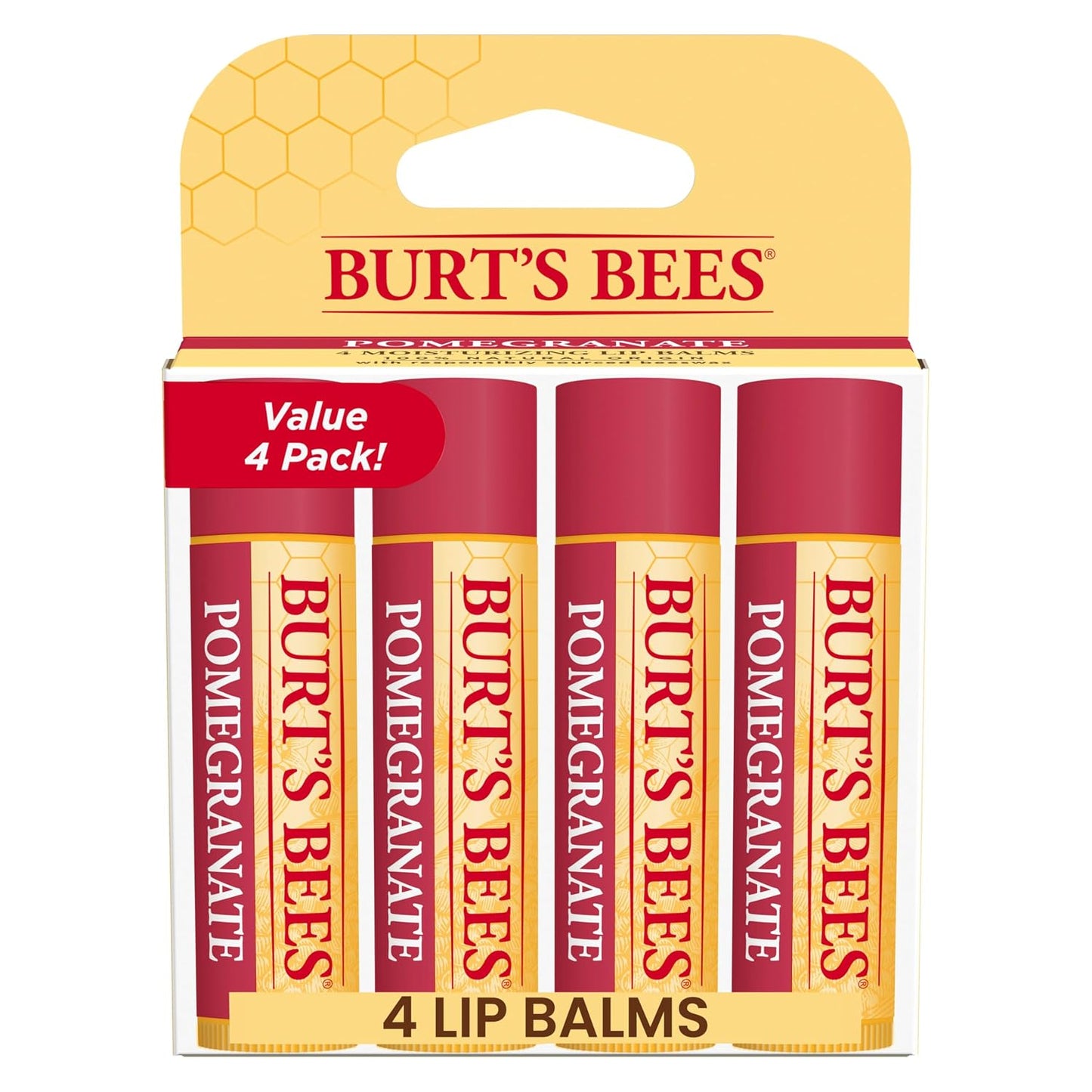 Burt's Bees Lip Balm, Pomegranate, 0.15 oz., 4 Tubes