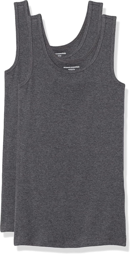 Amazon Essentials Women's Slim-Fit Ribbed Scoop Neck Tank Tops, Pack of 2