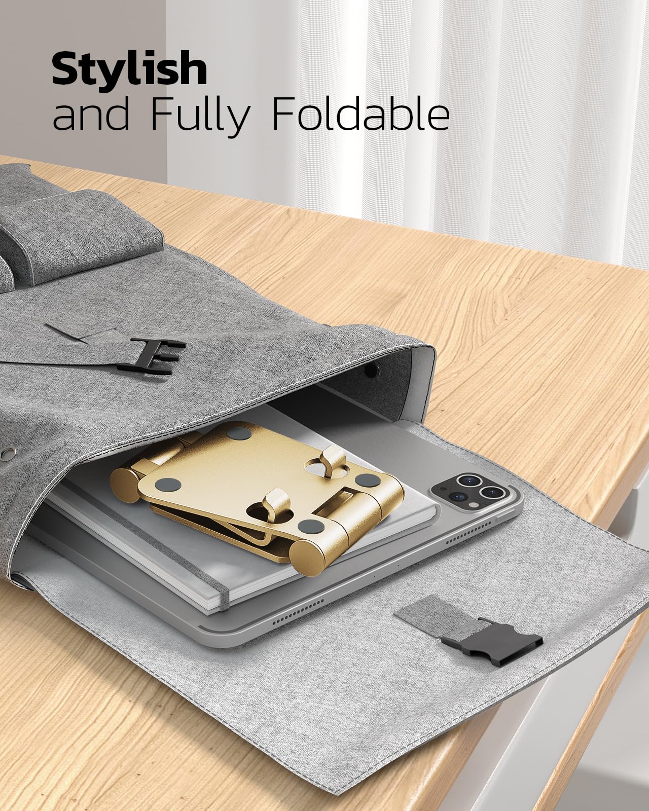 Nulaxy Full Aluminum Dual Folding Cell Phone Stand for Desk, Black