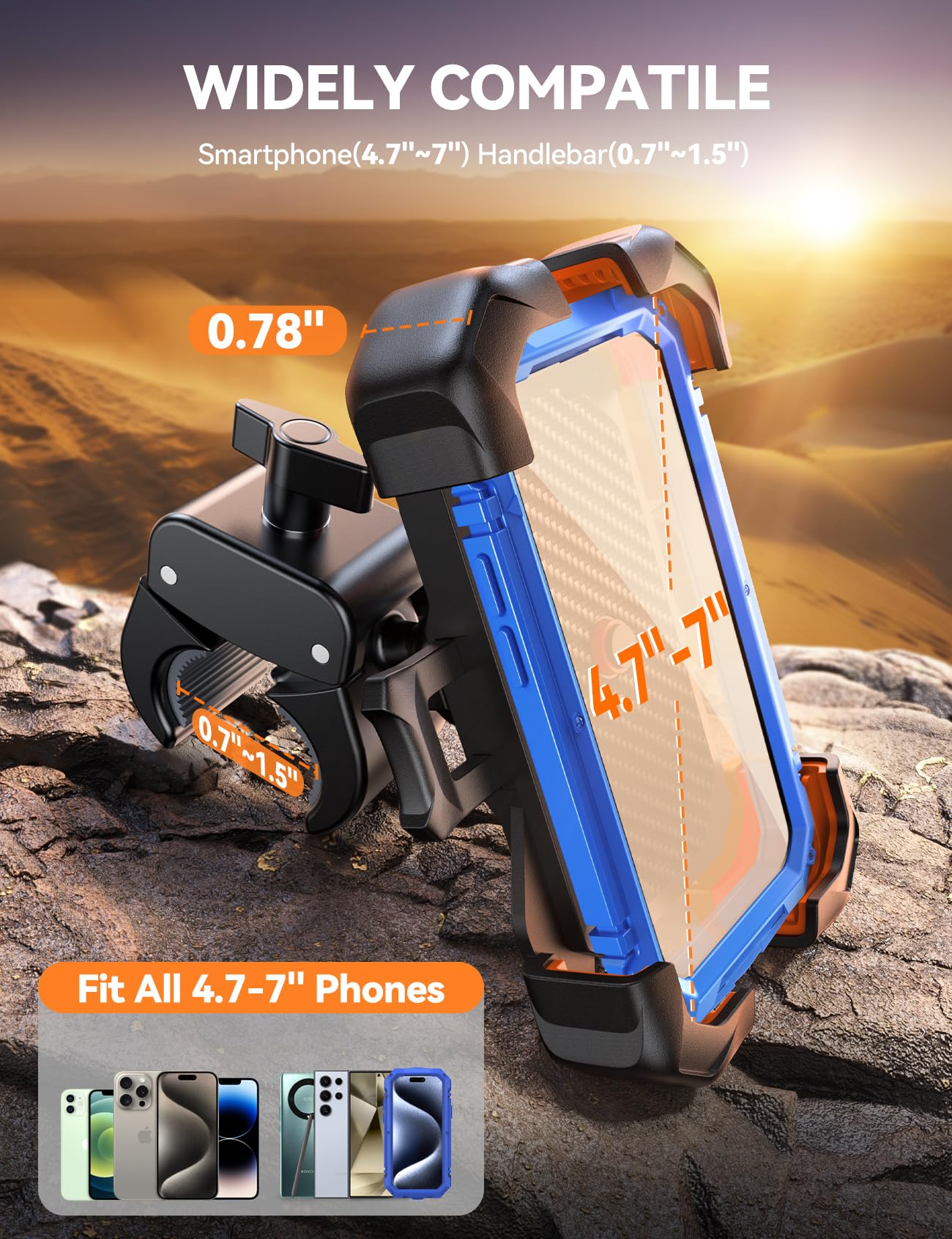 JOYROOM Motorcycle Phone Mount, [1s Auto Lock][100mph Military Anti-Shake] Bike Phone Holder for Bicycle, [10s Quick Install] Handlebar Phone Mount, Compatible with iPhone, Samsung, All Cell Phone