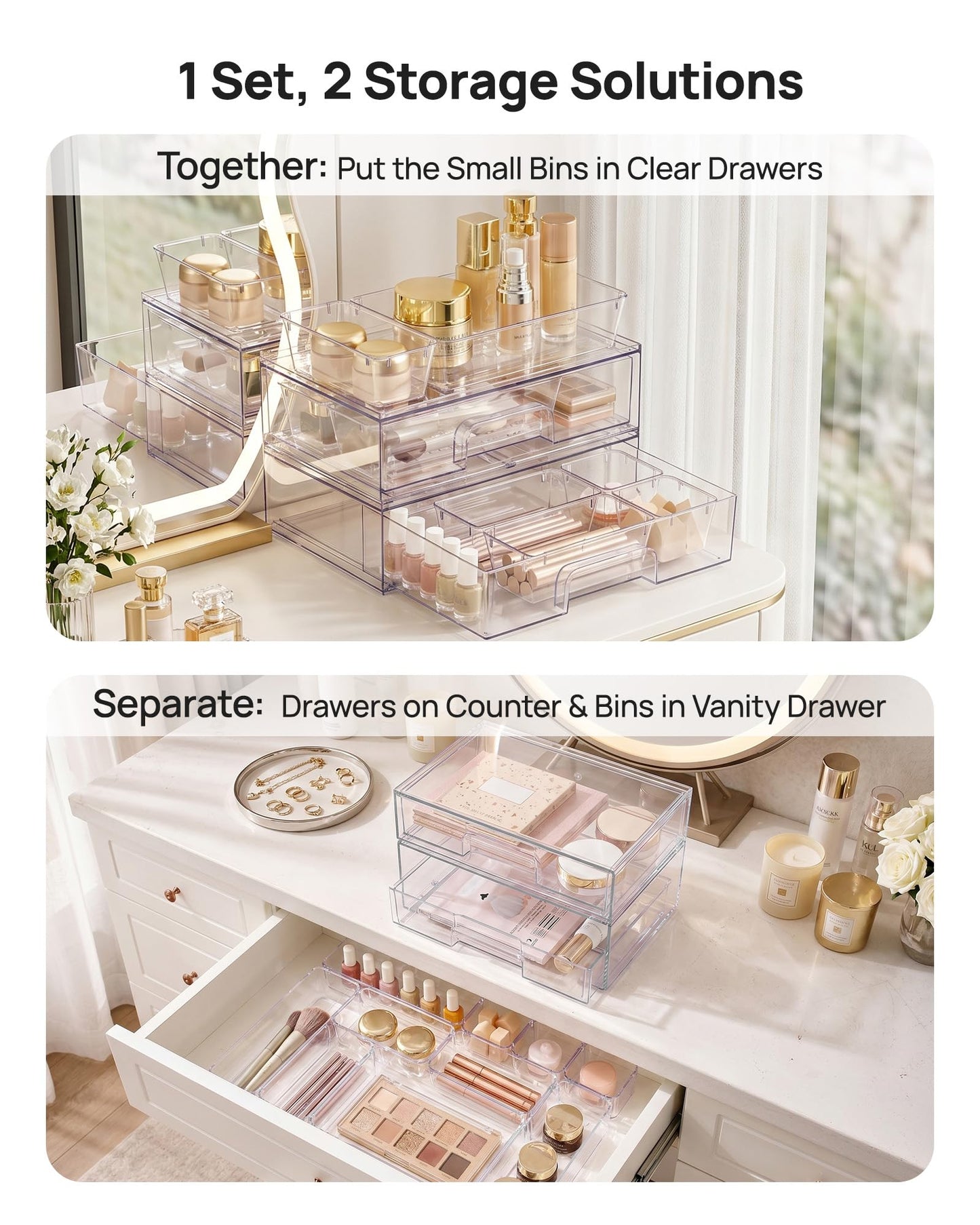Vtopmart 2 Pack Small Clear Stackable Storage Drawers for Desk, Countertop