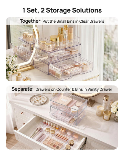 Vtopmart 2 Pack Small Clear Stackable Storage Drawers for Desk, Countertop