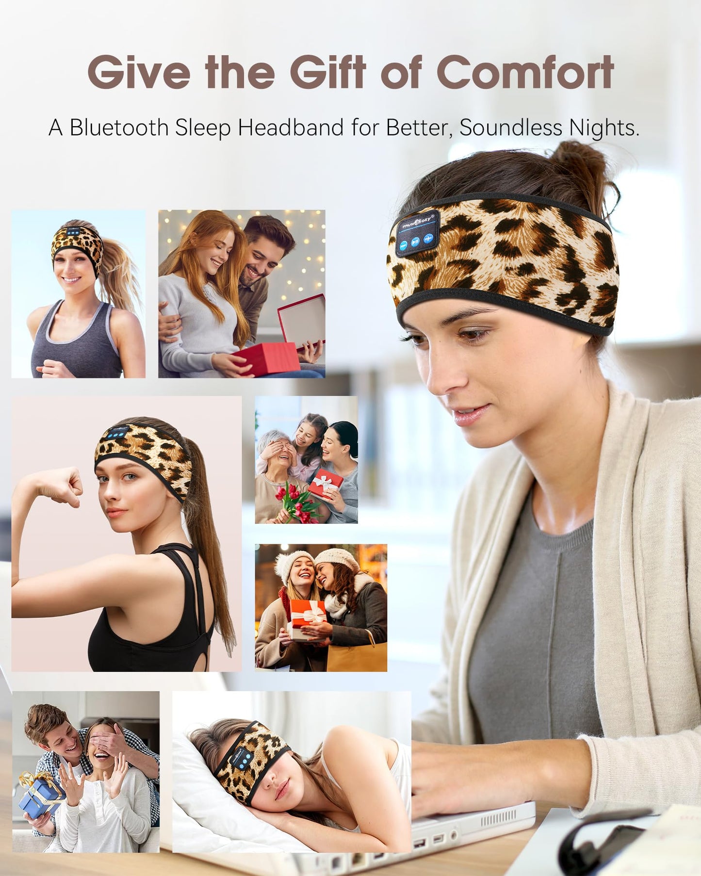 MUSICOZY Sleep Headphones Bluetooth Headband Headphones for Side Sleepers