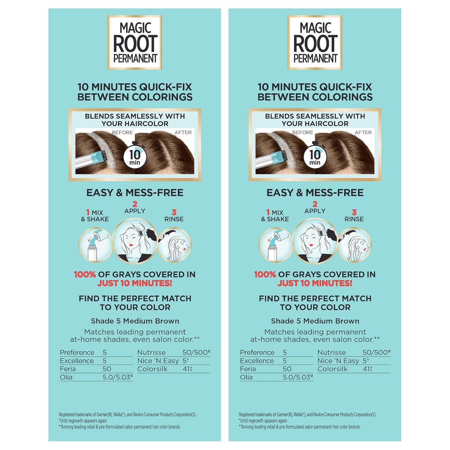 L'Oreal Paris Magic Root Permanent Hair Color Kit, 100% Gray Hair Coverage In Just 10 Minutes, Precision Brush Applicator for Seamless Application, 4 Dark Brown (2 Count)