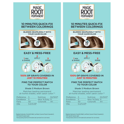 L'Oreal Paris Magic Root Permanent Hair Color Kit, 100% Gray Hair Coverage In Just 10 Minutes, Precision Brush Applicator for Seamless Application, 4 Dark Brown (2 Count)