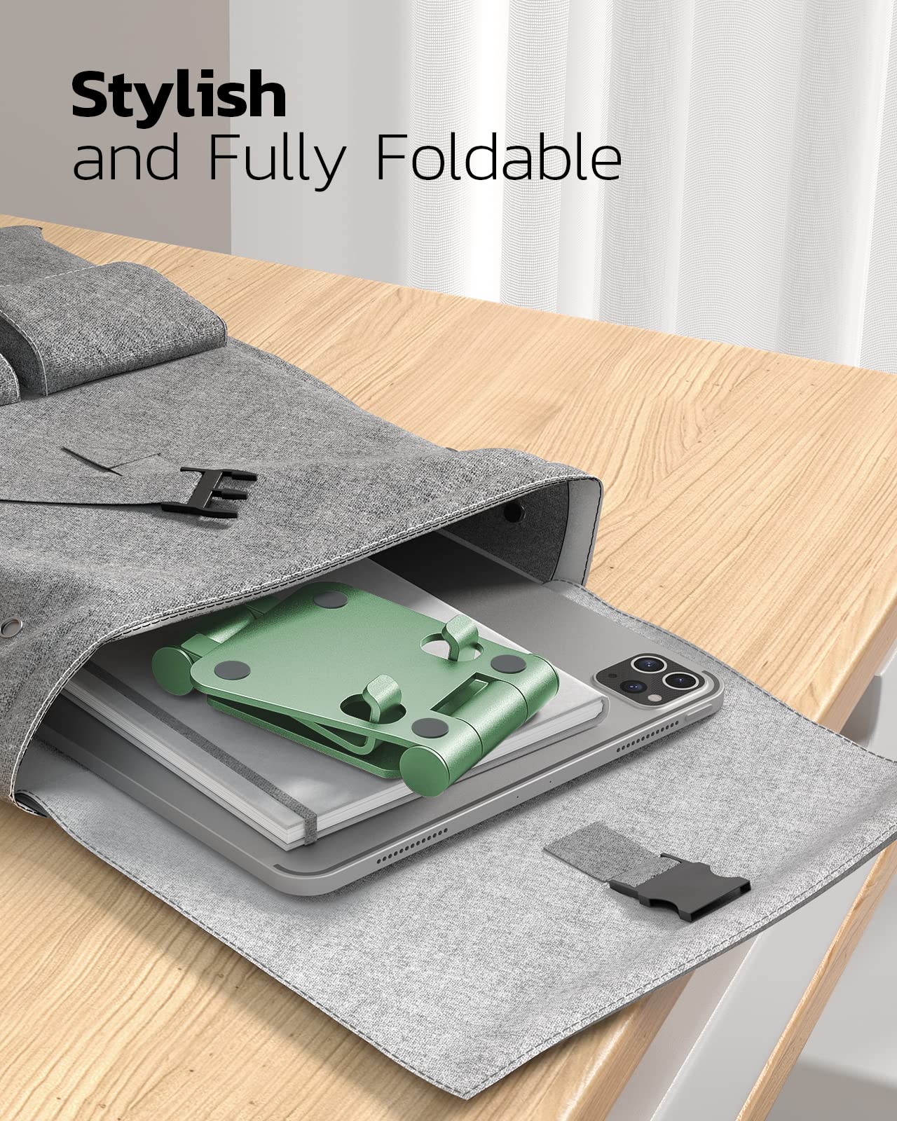Nulaxy Full Aluminum Dual Folding Cell Phone Stand for Desk, Black