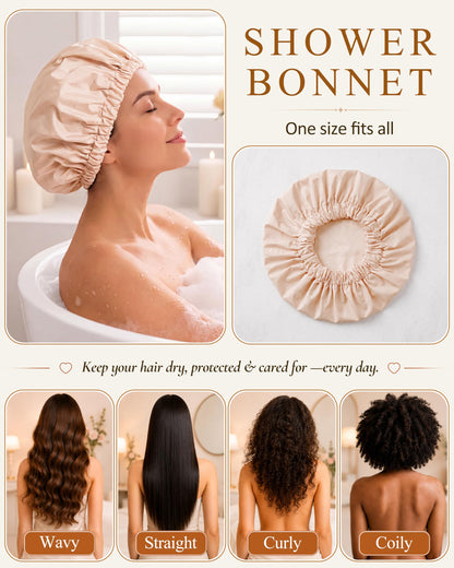 Edoneery Shower Caps for Women Reusable Waterproof, Shower Hair Cap