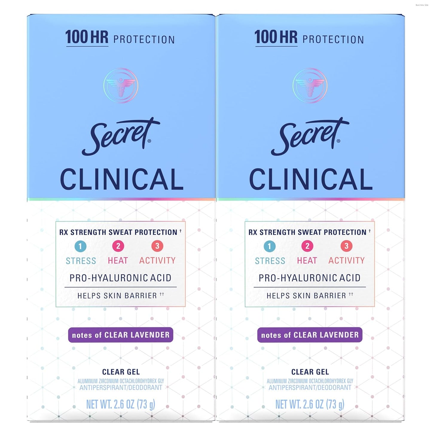 Secret Clinical Strength 100HR Sweat & Odor, Clear Gel Antiperspirant Deodorant for Women, 3X Stress Protection with Hyaluronic Acid, PH Balancing Minerals, Clear Lavender Scent, 2.6 oz