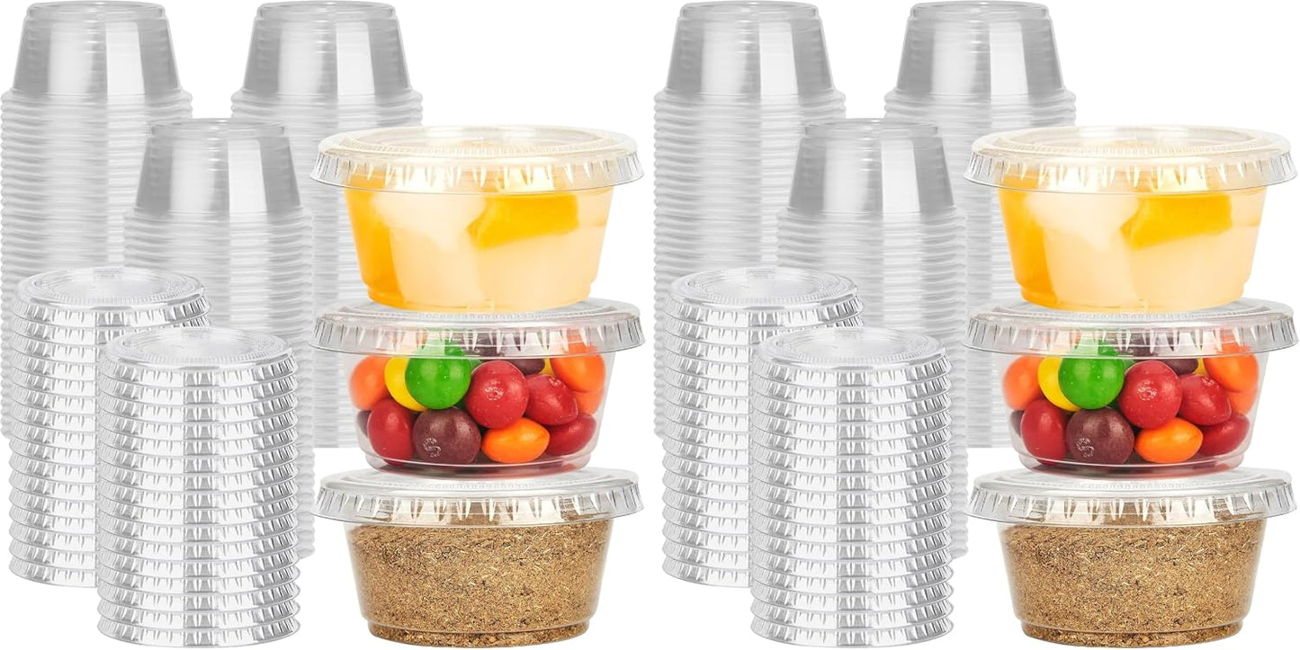 YEEHAW 100 Sets - 2 oz Jello Shot Cups with Lids, Portion Cups, Clear Disposable Plastic Jello Shot Cups for Meal Prep, Salad Dressing, Soufflé, Portion Containers (Pack of 2)