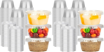 YEEHAW 100 Sets - 2 oz Jello Shot Cups with Lids, Portion Cups, Clear Disposable Plastic Jello Shot Cups for Meal Prep, Salad Dressing, Soufflé, Portion Containers (Pack of 2)