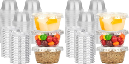 YEEHAW 100 Sets - 2 oz Jello Shot Cups with Lids, Portion Cups, Clear Disposable Plastic Jello Shot Cups for Meal Prep, Salad Dressing, Soufflé, Portion Containers (Pack of 2)