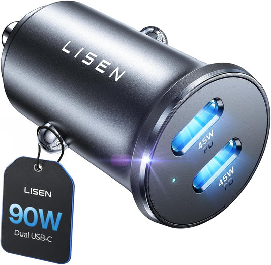 LISEN 90W USB C Car Charger USB C Fast Charge, 45W PD&QC 3.0 Fast Car Charger