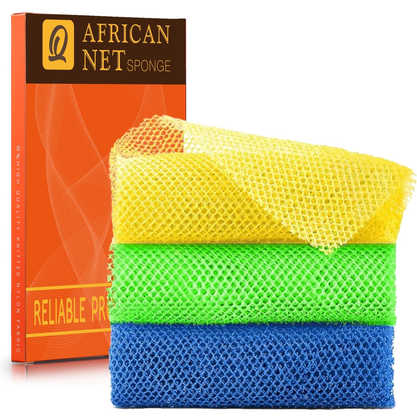 UJFQBH African Net Sponge Authenti, Exfoliating Body Scrubber for Back and Hard to Reach Areas, Gentle Daily Exfoliation for Deep Cleansing, Quick Drying Shower Essential, Aqua Grey 3 Pack