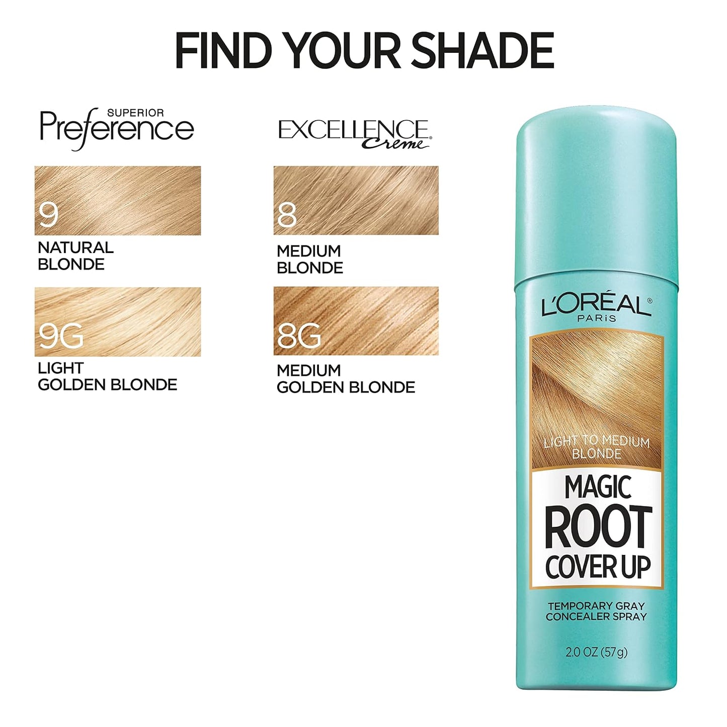 L'Oreal Paris Magic Root Cover Up Gray Hair Spray, 100% Gray Hair Coverage with Buildable, Lightweight, Transfer-Resistant, and Temporary Formula, Ammonia-Free, Dark Blonde, 2 oz (1 Count)